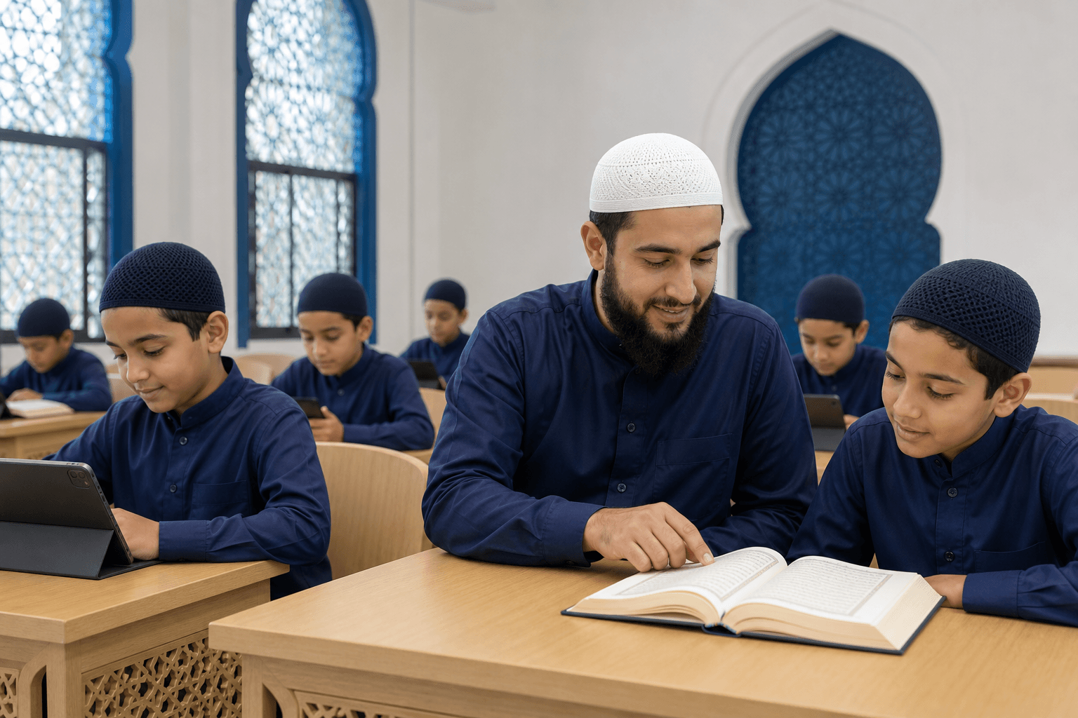 Students learning in a madrasah classroom